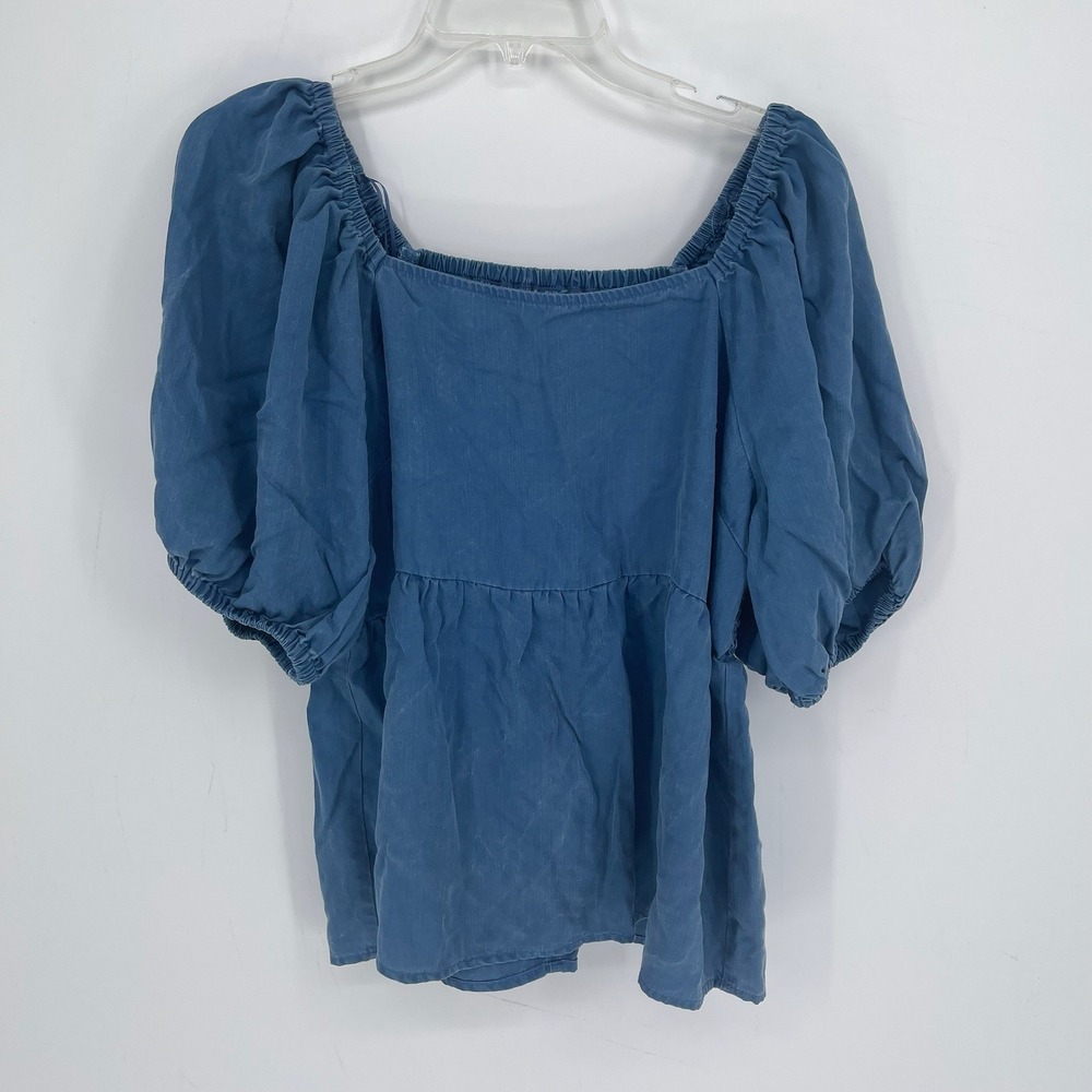 Old Navy Women's Blue Puff Sleeve Smocked Peplum Top Size Large Tall